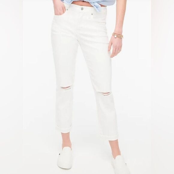 J.CREW Slim boyfriend white Distressed all-day stretch Size 29 NWT - Picture 1 of 11